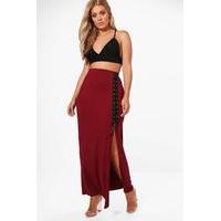 Lucy Lace Up Bodycon Midi Skirt - burgundy