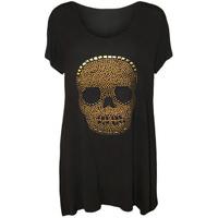 Lucy Skull Stud Hanky Hem Short Sleeve Top - Black