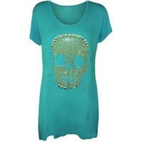 Lucy Skull Stud Hanky Hem Short Sleeve Top - Turquoise