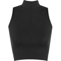 luann rib turtle neck crop top black