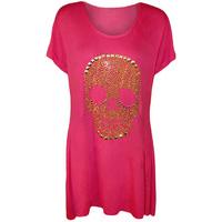 Lucy Skull Stud Hanky Hem Short Sleeve Top - Cerise