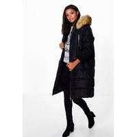 Lucy Duvet Coat With Faux Fur Hood - black