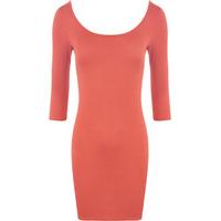 lucy basic bodycon dress with scoop neck coral