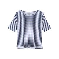 Luxury Linen Relaxed T-Shirt (Navy Stripe / 14)