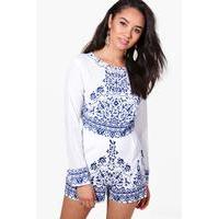 lucy placement printed playsuit white