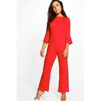 lucy frill cuff wide leg crepe jumpsuit tomato