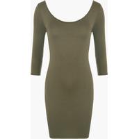 Lucy Basic Bodycon Dress with Scoop Neck - Khaki