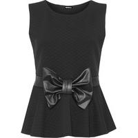 luosa quilted bow peplum top black