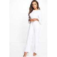 lucy frill cuff wide leg crepe jumpsuit ivory