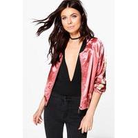 lucie satin cut away collar bomber jacket antique rose