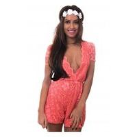 lucca couture coral lace playsuit