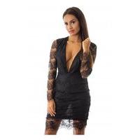 luxe lace bodycon dress in black