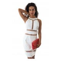 LUXE Mesh Panel Bodycon Dress In White