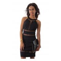 LUXE Mesh Panel Bodycon Dress In Black