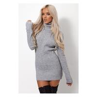 Luka Grey Oversized Cable Knit Polo Neck Jumper