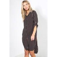 Lucy Vertical Stripes Turn Up Long Sleeves Shirt Dress