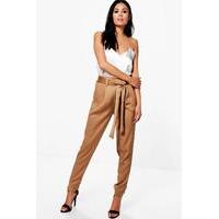 Luxe Satin Woven Slim Fit Trousers - sand