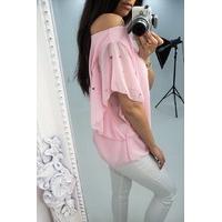 Lucy chiffon pearl sleeve bardot top