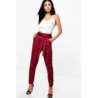 Luxe Satin Woven Slim Fit Trousers - berry