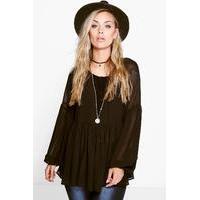 Lucy Woven Wide Sleeve Smock Top - black