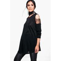 Lucy Lace Detail Cold Shoulder Jumper - black