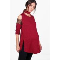 lucy lace detail cold shoulder jumper berry