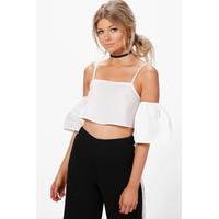 Lucile Woven Off The Shoulder Crop Top - white