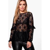 luanne lace ruffle sleeve top black