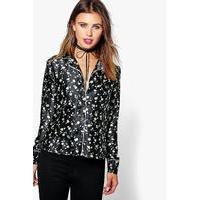 Lucy Floral Pyjama Style Shirt - black