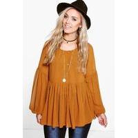 Lucy Woven Wide Sleeve Smock Top - tan