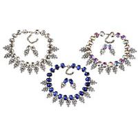luxury glass leaf crystal choker necklace and earrings set 3 colours