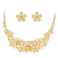 Lucky Doll Jewelry Set Fashion Classic Rhinestone Gold Plated Alloy Flower 1 Necklace 1 Pair of Earrings ForWedding Party Special Occasion Birthday