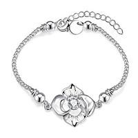 Lureme Romantic Big Flower with Zircon Snake Chain Bracelet for Women Silver Plated Jewelry