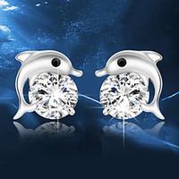Lureme Korean Fashion 925 Sterling Silver Crystal Dolphin Earrings