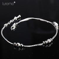 LuremeKorean Fashion Double Frosted Nine Bead String Of Beads Copper Plating Silver Anklet