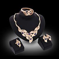 Lucky Doll Women\'s Luxury Gem 18K Gold Plated Zirconia Geometric Necklace Earrings Bracelet Ring Jewelry Sets