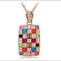 Lucky Doll Women\'s All Matching Gemstone Crystal Cubic Zirconia Colorful square Necklace