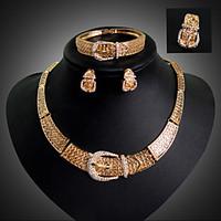 Lucky Doll Women\'s Vintage 18K Gold Plated Rhinestone Tassel Necklace Earrings Bracelet Ring Jewelry Sets