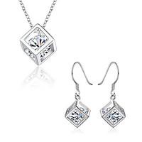 Lucky Doll Jewelry Set 1 Necklace 1 Pair of Earrings Party Daily Cubic Zirconia Copper Silver Plated 1set Women Silver Wedding Gifts