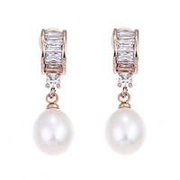 Lureme Luxury Cubic Zircon with Freshwater Pearl Drop Earrings for Women and Girls