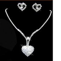 Lucky Doll Women\'s All Matching 925 Silver Plated Zirconia Long Tassel Heart Necklace Earrings Jewelry Sets