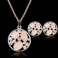 Lucky Doll Women\'s Vintage Crystal Rose Gold Plated Zirconia Cut Out Necklace Earrings Jewelry Sets