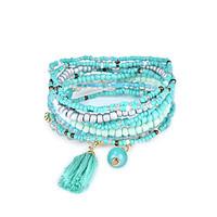 Lureme Bohemian Beads Tassel Multi Strand Textured Stackable Bangle Bracelet Set