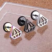 Lureme316L Surgical Titanium Steel Electroplating Hollow Out Pyramid Single Stud Earrings (Random Color)