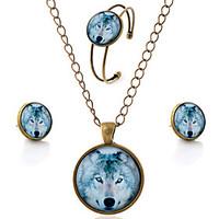 Lureme Time Gem Series Simple Vintage Style Wolf Pendant Necklace Stud Earrings Bangle Jewelry Sets