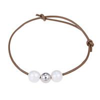 Lureme Cultured Freshwater Pearl Khaki Adjustable Leather Bracelet Handmade Pearls Jewelry