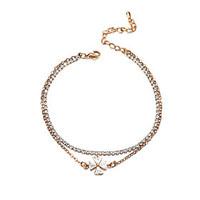 Lureme Fashion Metal Gold Tone with Cubic Zirconia Flower Pendant Anklet Foot Jewelry