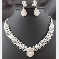 Lucky Doll 925 Silver Plated Gemstone Crystal Zirconia geometry Water Drop Tassel Necklace Earrings Jewelry Sets