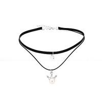 lucky doll womens choker necklaces imitation pearl rhinestone leathere ...