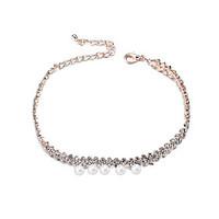 Lureme Womens Elegant Gold Tone Chain with Imitation Pearls Crytsal Anklet Jewelry